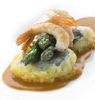 Bacalao fresco en tempura de langostinos